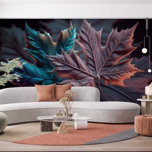 3D Pembe ve Mavi Yapraklar Duvar Kağıdı YF-00522