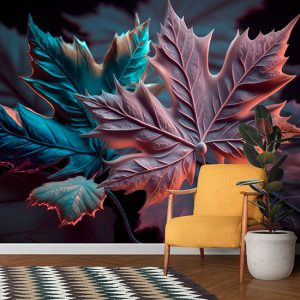 3D Pembe ve Mavi Yapraklar Duvar Kağıdı YF-00522