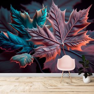 3D Pembe ve Mavi Yapraklar Duvar Kağıdı YF-00522