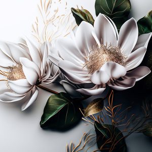 3D Gold Parıltılı Beyaz Çiçekler Duvar Kağıdı YF-00523