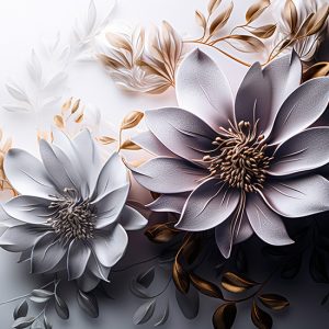 3D Desenli Gold Parıltılı Çiçekler Duvar Kağıdı YF-00525