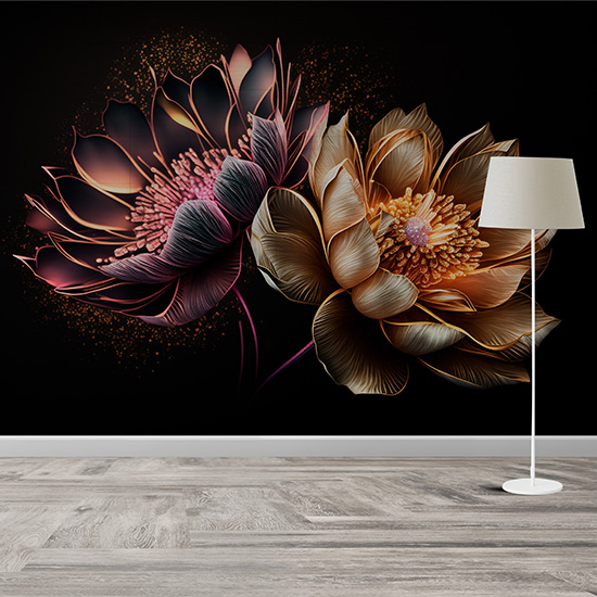 3D Altın Hint Lotusu Duvar Kağıtları YF-00015