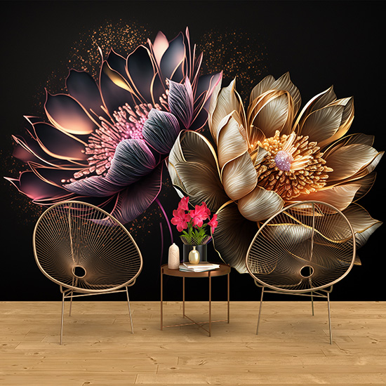 3D Altın Hint Lotusu Duvar Kağıtları YF-000153D Altın Hint Lotusu Duvar Kağıtları YF-00015