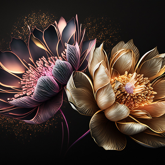 3D Altın Hint Lotusu Duvar Kağıtları YF-00015