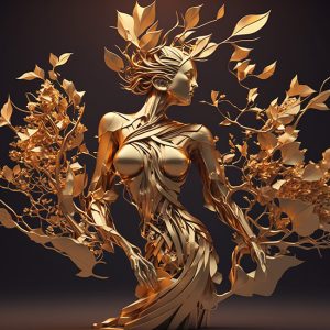 3D Altın Renk Kadın ve Çiçekler Duvar Kağıtları YF-00030