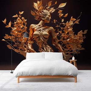 3D Altın Renk Kadın ve Çiçekler Duvar Kağıtları YF-00030