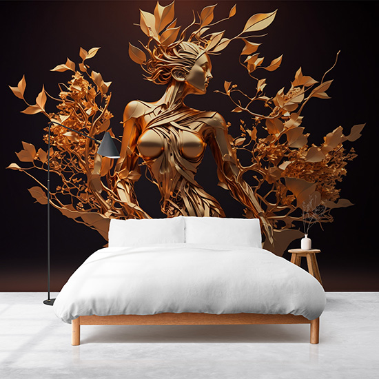 3D Altın Renk Kadın ve Çiçekler Duvar Kağıtları YF-00030