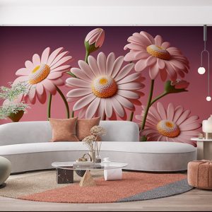 3D Pembe Çiçekler Duvar Kağıtları YF-00033