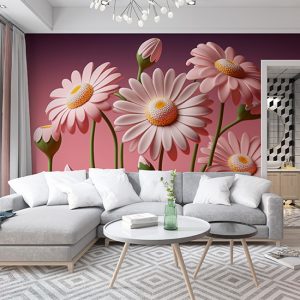 3D Pembe Çiçekler Duvar Kağıtları YF-00033