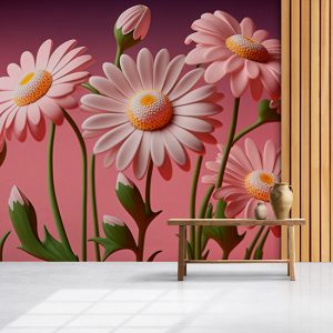 3D Pembe Çiçekler Duvar Kağıtları YF-00033