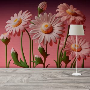 3D Pembe Çiçekler Duvar Kağıtları YF-00033