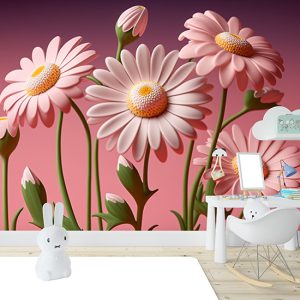 3D Pembe Çiçekler Duvar Kağıtları YF-00033