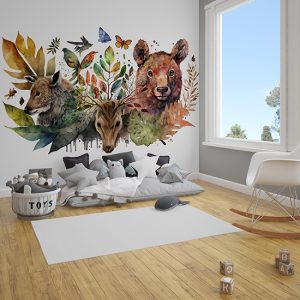 Suluboya Hayvanlar Çocuk Odası Duvar Kağıdı YH-00254