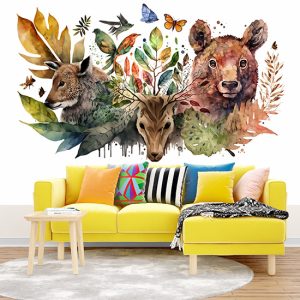 Suluboya Hayvanlar Çocuk Odası Duvar Kağıdı YH-00254