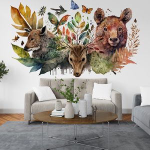 Suluboya Hayvanlar Çocuk Odası Duvar Kağıdı YH-00254