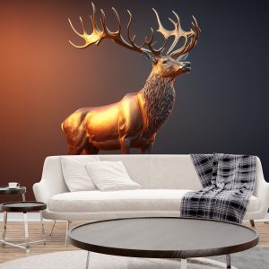 Altın Geyik Heykeli Dekor Duvar Kağıdı YH-00258