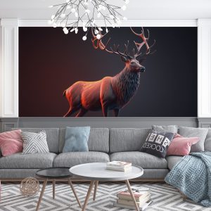 Kızıl Geyik Heykeli Dekor Duvar Kağıdı YH-00259