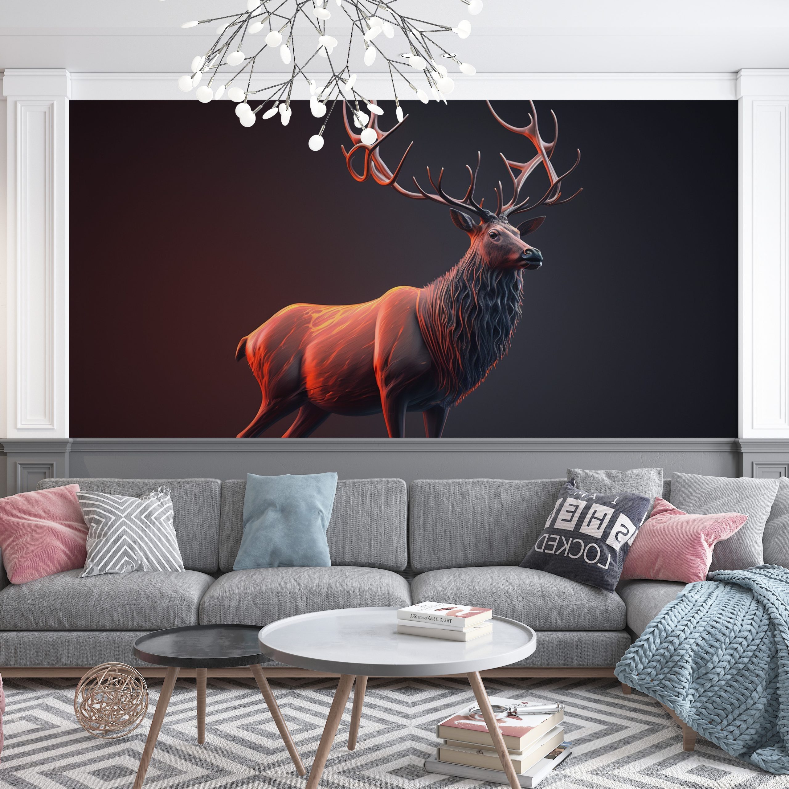 Kızıl Geyik Heykeli Dekor Duvar Kağıdı YH-00259