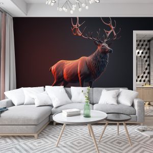Kızıl Geyik Heykeli Dekor Duvar Kağıdı YH-00259