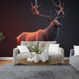 Kızıl Geyik Heykeli Dekor Duvar Kağıdı YH-00259
