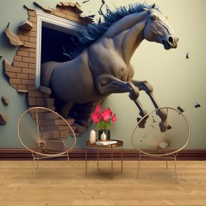 Duvarı Yıkan Tahta At Dekor Duvar Kağıdı YH-00263