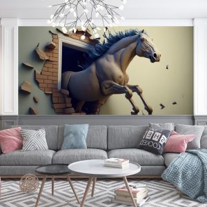 Duvarı Yıkan Tahta At Dekor Duvar Kağıdı YH-00263