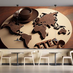 Fincan Kahve ve Dünya Haritası Duvar Kağıdı YHA-00428