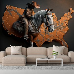 Dünya Haritası Üzerinde Bir Kovboy ve Atı Duvar Kağıdı YHA-00432