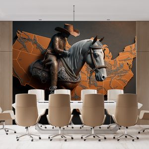 Dünya Haritası Üzerinde Bir Kovboy ve Atı Duvar Kağıdı YHA-00432