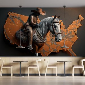 Dünya Haritası Üzerinde Bir Kovboy ve Atı Duvar Kağıdı YHA-00432