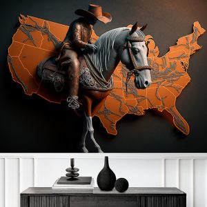 Dünya Haritası Üzerinde Bir Kovboy ve Atı Duvar Kağıdı YHA-00432