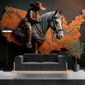 Dünya Haritası Üzerinde Bir Kovboy ve Atı Duvar Kağıdı YHA-00432