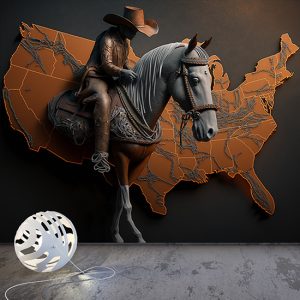 Dünya Haritası Üzerinde Bir Kovboy ve Atı Duvar Kağıdı YHA-00432