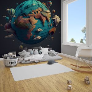 Dünya ve Balonlar Harita Duvar Kağıdı YHA-00440