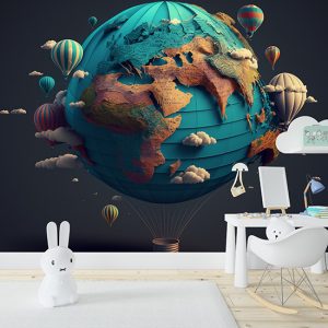 Dünya ve Balonlar Harita Duvar Kağıdı YHA-00440