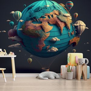 Dünya ve Balonlar Harita Duvar Kağıdı YHA-00440