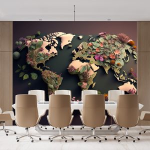 Bitkileri Gösteren Dünya Kıtalar Haritası Duvar Kağıdı YHA-00442