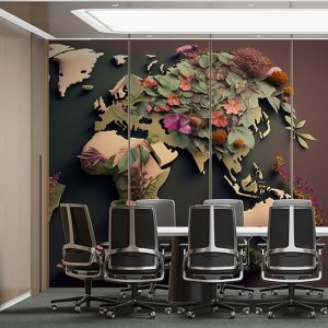 Bitkileri Gösteren Dünya Kıtalar Haritası Duvar Kağıdı YHA-00442