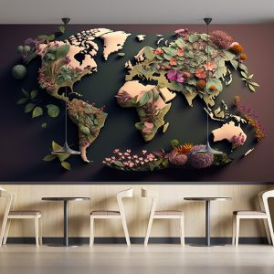 Bitkileri Gösteren Dünya Kıtalar Haritası Duvar Kağıdı YHA-00442