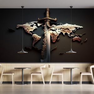 Dünya Haritası ve Bir Kılıç Vintage Duvar Kağıdı YHA-00448