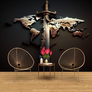 Dünya Haritası ve Bir Kılıç Vintage Duvar Kağıdı YHA-00448