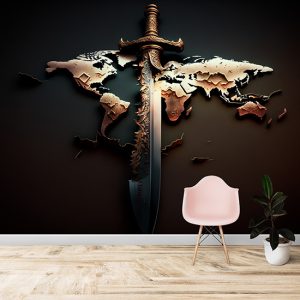 Dünya Haritası ve Bir Kılıç Vintage Duvar Kağıdı YHA-00448