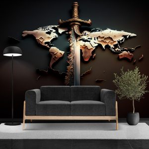 Dünya Haritası ve Bir Kılıç Vintage Duvar Kağıdı YHA-00448