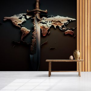 Dünya Haritası ve Bir Kılıç Vintage Duvar Kağıdı YHA-00448