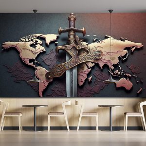 Dünya Haritası Üzerinde Kılıç Duvar Kağıdı YHA-00450