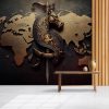 Kıtalar Haritası Üzerinde At Figürlü Kılıç Duvar Kağıdı YHA-00451
