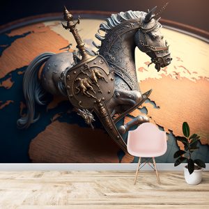 Zırhlı At Arkasında Dünya Haritası Duvar Kağıdı YHA-00453