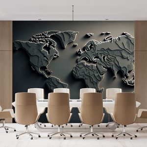 3D Koyu Renk Dünya Haritası Duvar Kağıdı YHA-00454