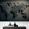 3D Koyu Renk Dünya Haritası Duvar Kağıdı YHA-00454