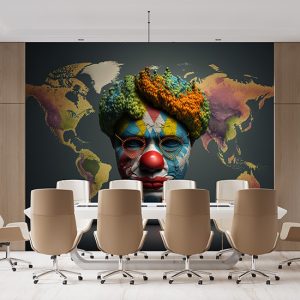 Dünya Haritası ve Bir Palyaço Sanatsal Duvar Kağıdı YHA-00486